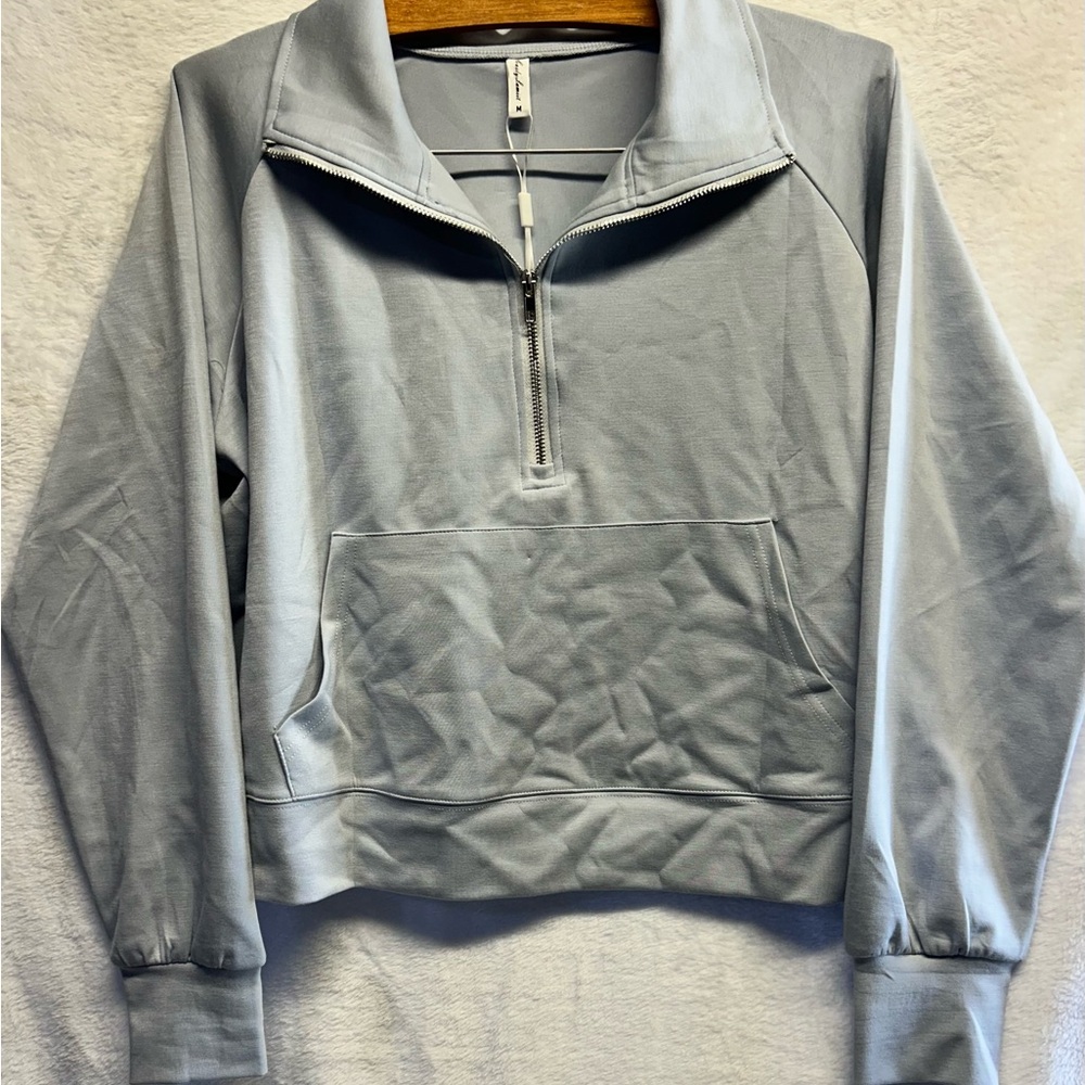 Light Blue Crop Zip Pullover Jacket